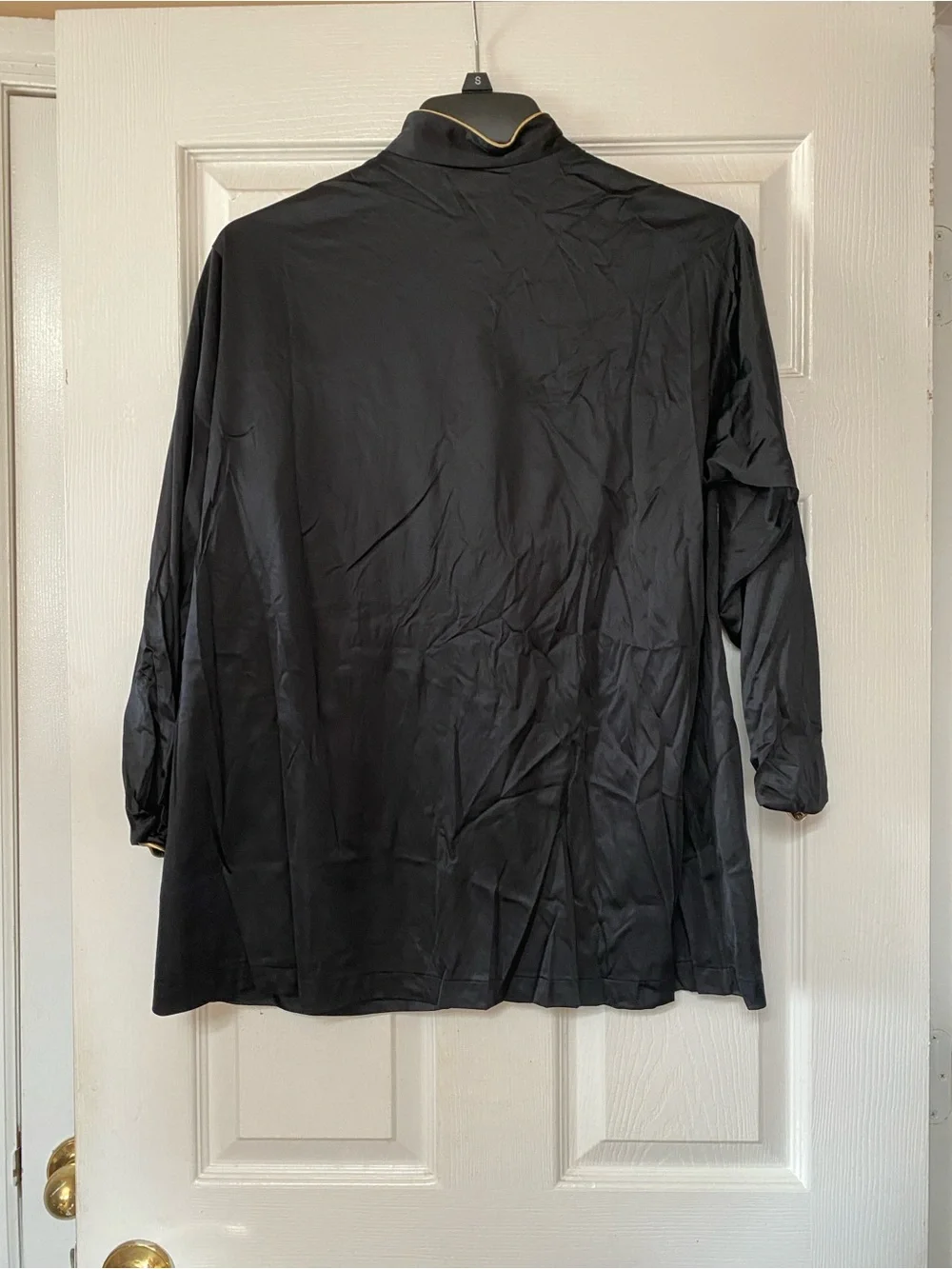 VTG 60’s Asian Mandarin Collar Black Nylon Pajama Set Top Bottom Pants